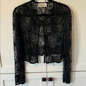 Laurence Kazar Black Beaded Sheer Top